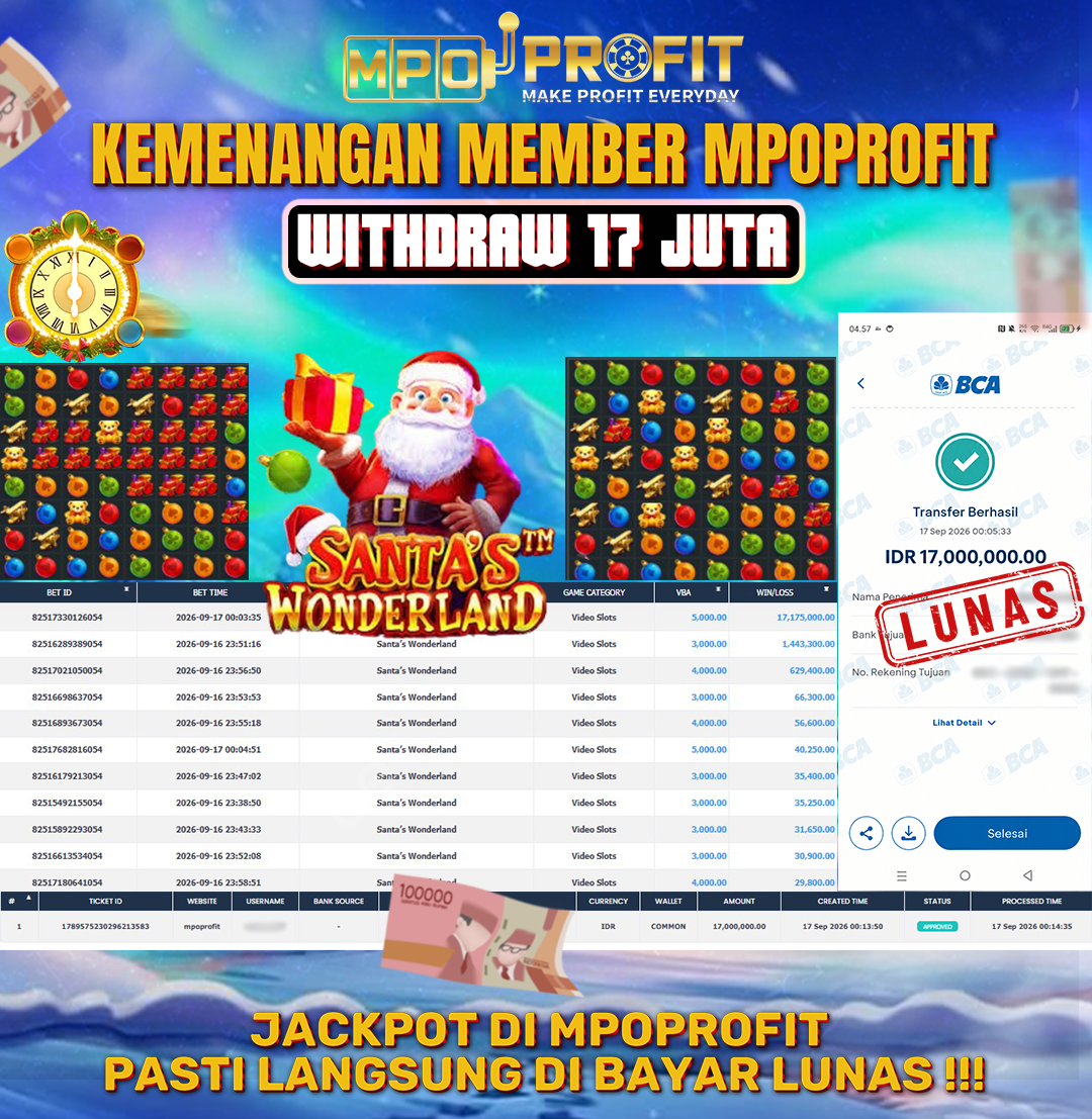 MPOPROFIT JACKPOT PRAGMATIC! KEMENANGAN MURNI DI (SANTA'S WONDERLAND TOTAL 17.000.000,- LUNAS)
